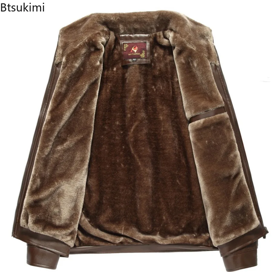 2025 Men's Autumn and Winter Super Warm Jacket Plucked PU Leather Jacket Warm and Thick Windbreaker Male Wool Lined Jacket Brand