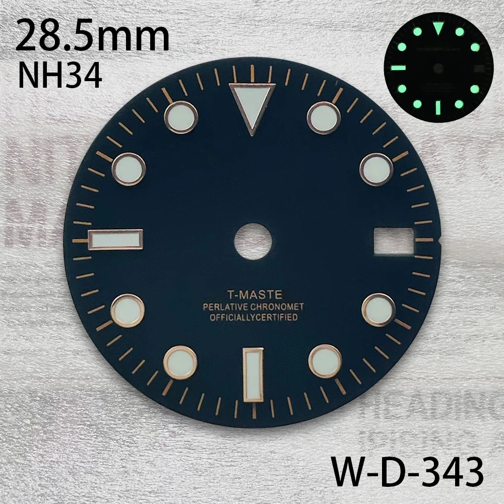 28,5 mm S-Logo GMT-Zifferblatt, passend für NH34-Uhrwerk, grün leuchtendes schwarzes mattes Zifferblatt, Uhrenmodifikationszubehör