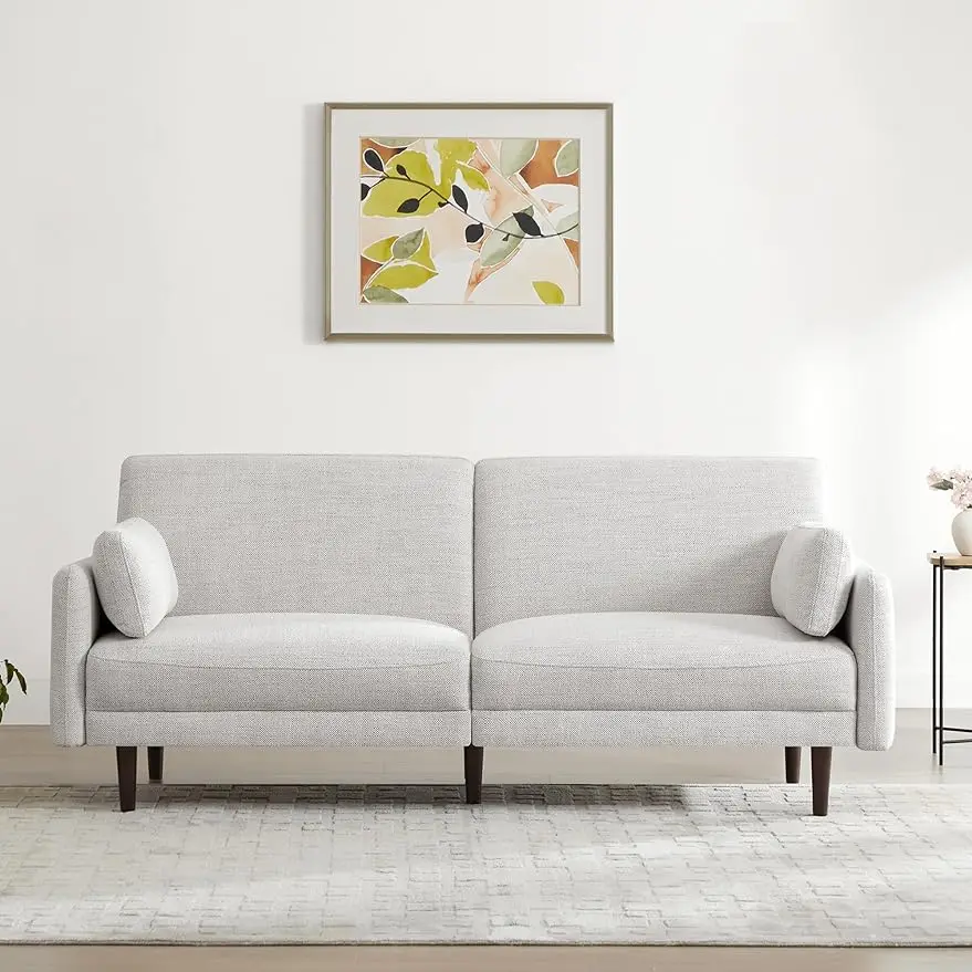 

Mid-Century Modern Sofa, Fabric Couch for Living Room with Solid Wood Leg, No-Tools Assembly, 73''W Sofa Set