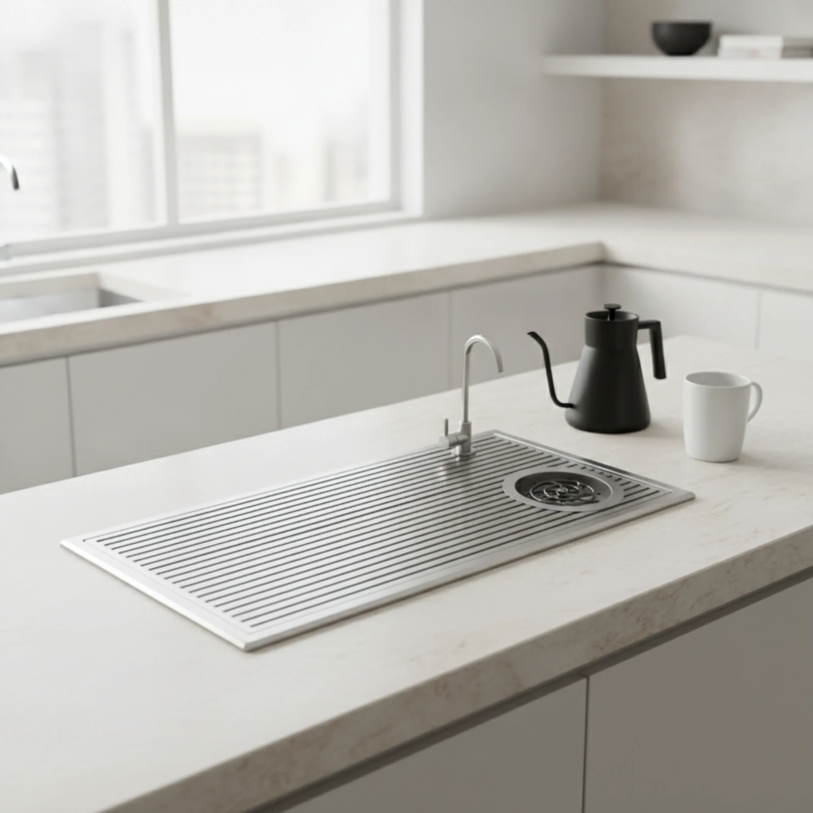 Built-in Draining Tray with Water Outlet Rectangular Stainless Steel Tea Tray with Drain Tube Sleek-Profile for Home Baristas