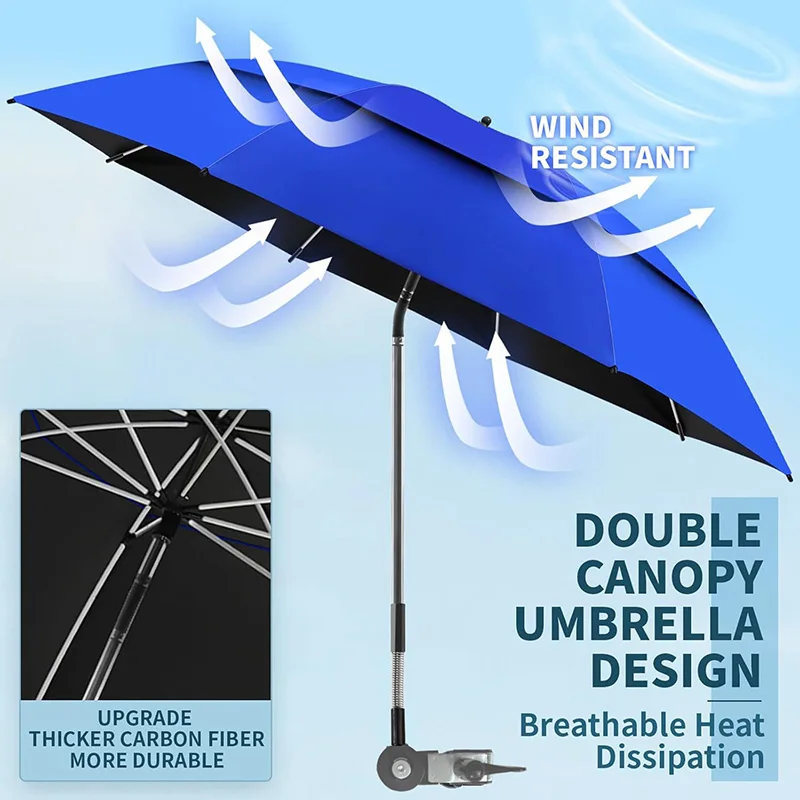 Abrazadera Universal 360 °   Sombrilla Ajustable para Exteriores, Playa, Camping, Silla de Ruedas, Patio - Protección Solar Port