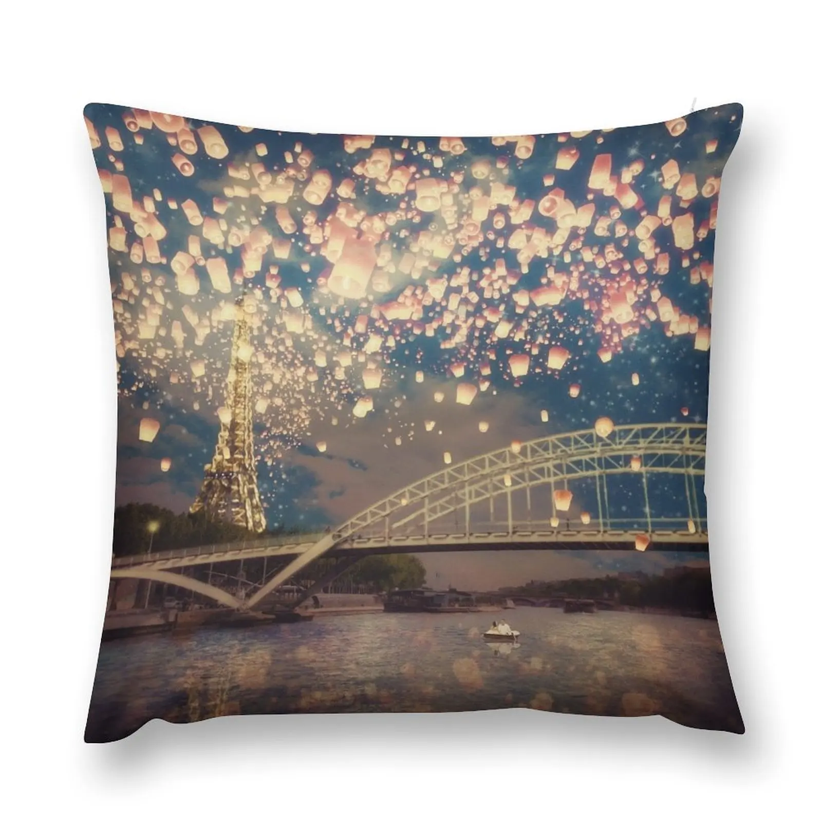 Love Wish Lanterns over Paris Throw Pillow Cushion Cover Luxury Sofa Covers For Living Room Plaid Sofa pillow