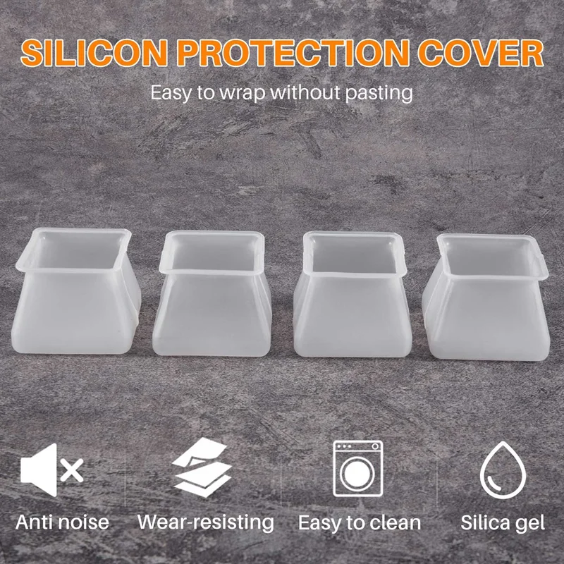 32Pcs Furniture Silicon Protection Cover - Square Silicone Chair Leg Floor Protectors - Chair Leg Caps Furniture Table Feet Cove