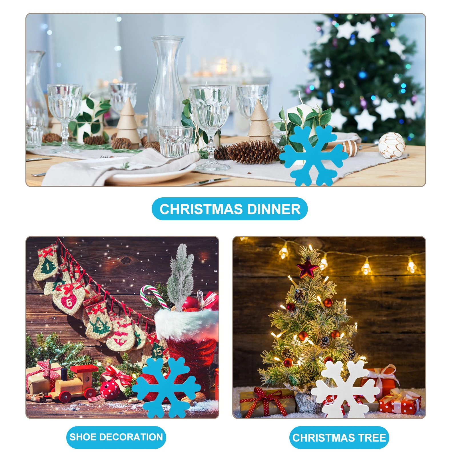 

3pcs Blue White Snowflakes Ornaments Christmas Wooden Craft Fireplace Party Desktop Decoration Festival Snowflake