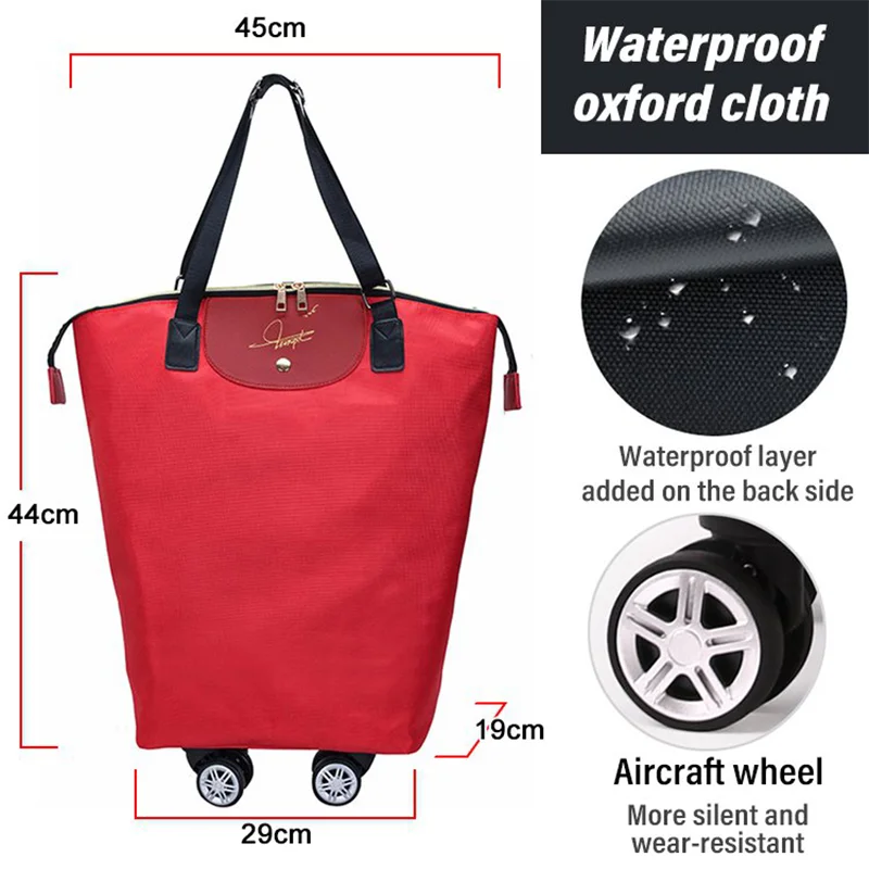 Foldable Shopping Bags Folding Shopping Pull Cart Trolley Bag With Wheels Reusable Grocery Bags Food Organizer Vegetables Bag