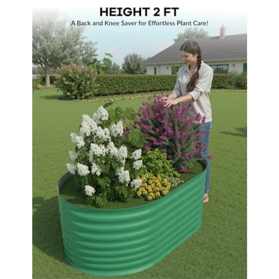 Galvanized Raised Garden Bed Outdoor 4x2x2 ft Oval Metal Planter Box for Flowers Vegetables Herbs- Green