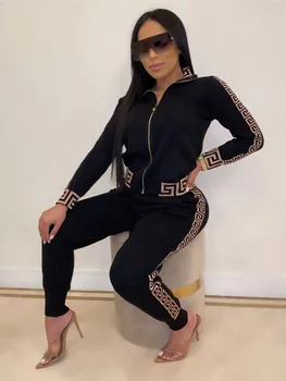 סט בגדי ספורט לנשים Y2k 2023 בסגנון קז'ואל, מודפס עם דוגמת מבוך אלגנטית, אופנתי לאביב ולסתיו, סט שני חלקים לנשים במשרד חדש