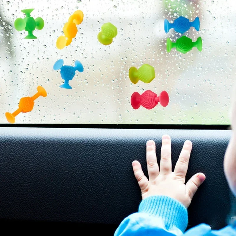 Jouets de Construction à ventouses, 16/48 pièces, jouets de Construction à ventouse texturée pour enfants, empilage pour salle de jeux, bain et jouet de voyage