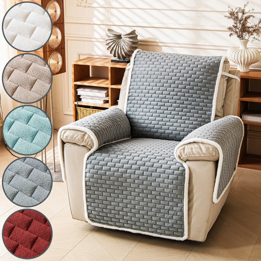 Non-Slip Sofa Cushion Flannel Velvet Seat Pads Solid Color Sofa Slipcover Recliner Electric Functional Single Armchair Covers