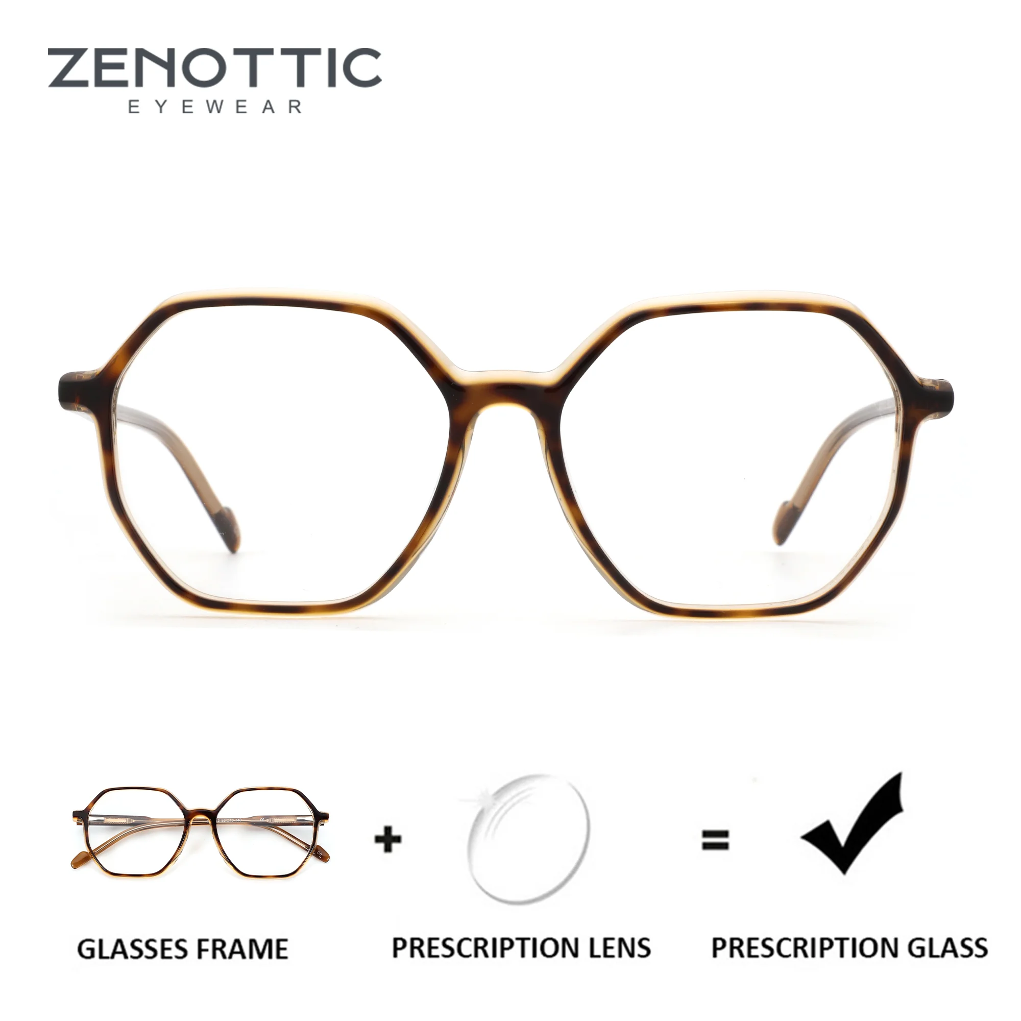 

ZENOTTIC（XS Size）Retro Polygon Prescription Glasses Handmade Acetate Photochromic/Progressive Optical Eyeglasses for Women