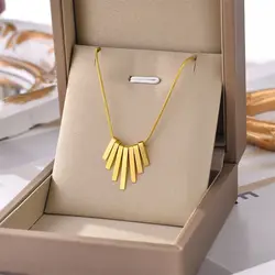 316L Stainless Steel New Fashion Fine Jewelry Geometry String Sector Shape Charms Snake Chain Choker Necklaces Pendant For Women