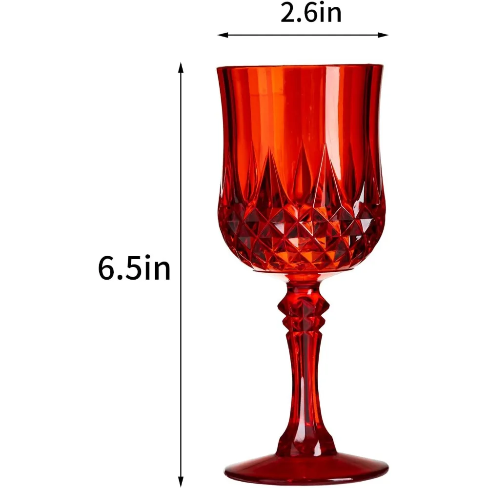 Red Plastic Stemmed Wine Glasses - 48 Pack for Parties, Wedding Receptions, Grand Events, Plastic Drinking Goblets for Celebrati