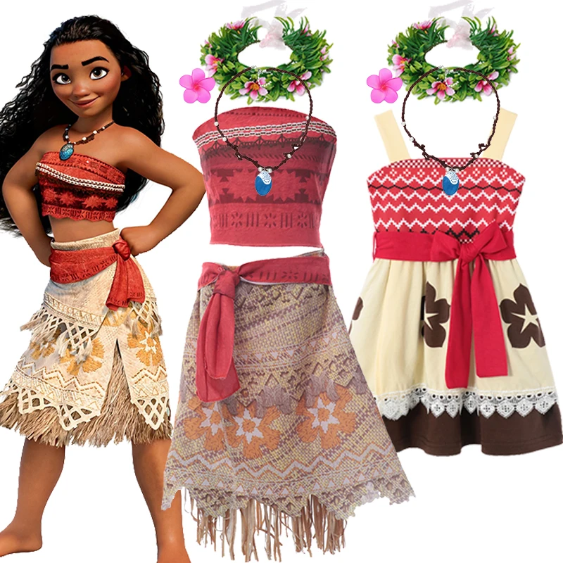 

2024 Disney Moana Dress Princess Costumes Moana Children Casual Dresses Girls Summer Holiday Clothes Birthday Party Clothings