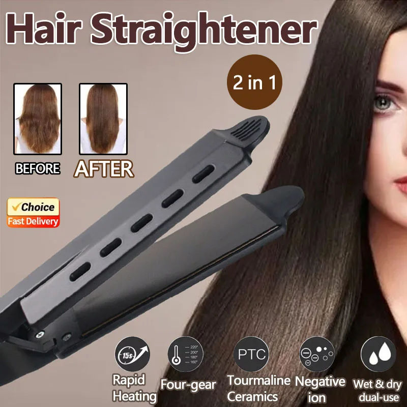 

Dual Use Hair Straightener Curling Iron 4 Temperature Settings Portable Styling Tool for Straightening Curling Air Bangs