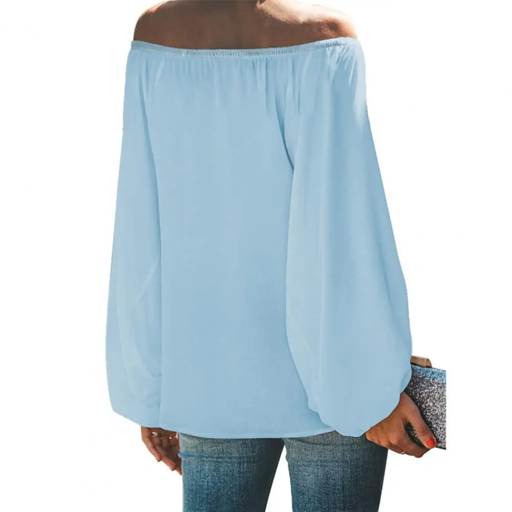 Off Shoulder Solid Color Women Shirt Spring Autumn Lantern Long Sleeve Women Blouse Elegant Chiffon Shirt Top Daily Clothing