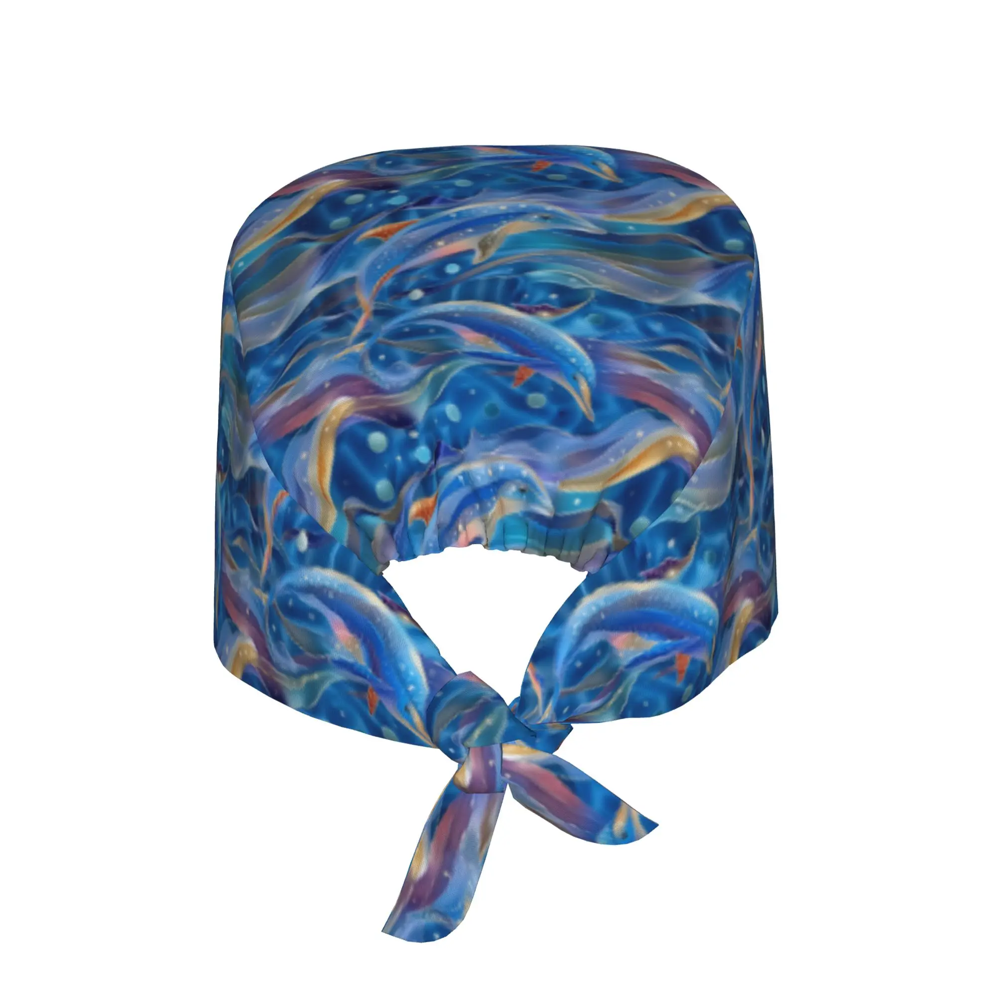 Adjustable Dreamy Dolphins  Working Hat Bubbly Swirling  Colorful Waters  Surgical Hat Scrub Nursing Doctor Surgeon Cap for Chef