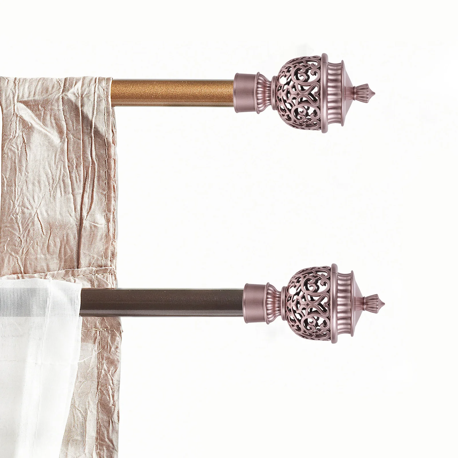 

4Pcs Curtain Rod Decorative Ends Hollow-Out Design Sturdy Plastic Material for Home Decoration Rose Gold Finish Curtain