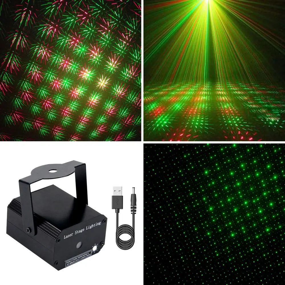 Lampu panggung pesta DJ Disco isi ulang, lampu proyektor Laser strobo LED RGB dengan pengaktifan suara untuk ulang tahun pernikahan Bar