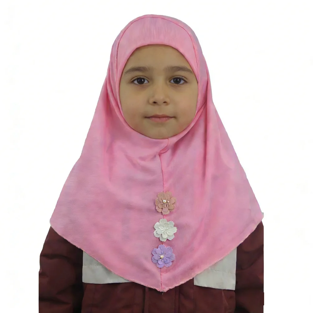 

12pcs Children Girls Muslim Islamic Flower Instant Hijab Headscarf Turban Arab One Piece Amira Cap Shawls Kids Malaysia 2-8 Year
