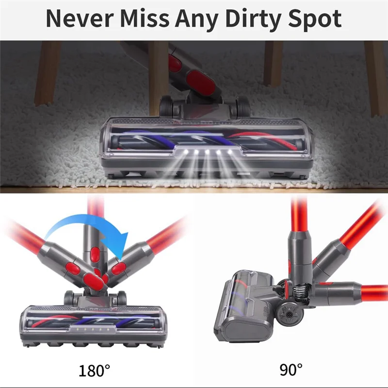 A76G - Nakładka na podłogę z twardego drewna do odkurzaczy Dyson V7 V8 V10 V11 V15, części zamienne z głowicą szczotkową rolkową i reflektorami LED