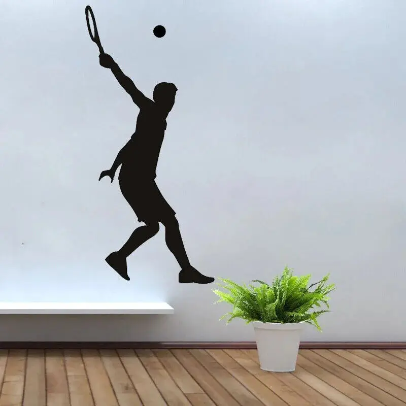 Спортивная Наклейка на стену для тенниса, с широким силуэтом, наклейки на стену для тенниса, спортивный декор для тренажерного зала, художественные переводки, домашний декор, обои L026