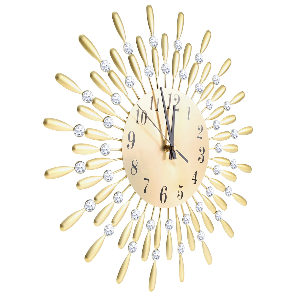 15 inch 3D Large Wall Clock Shiny Rhinestone Sun Style Modern Living Room Decor (Gold)