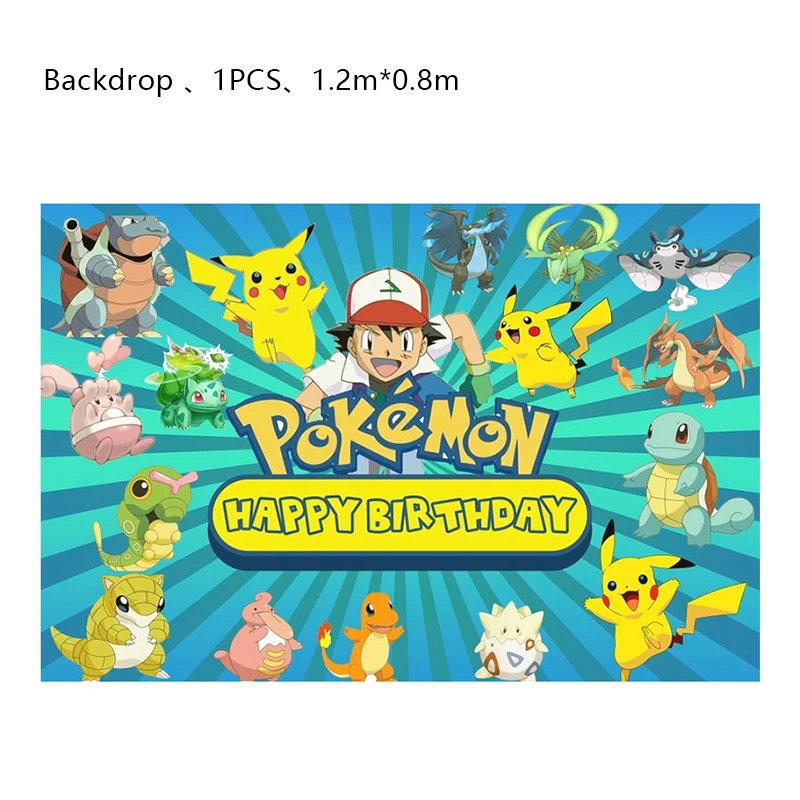 Pikachu Geburtstagsparty Dekoration Hintergrund-Banner für Kinder Aluminiumfolie Latexballons Einweggeschirr Kindergeschenk