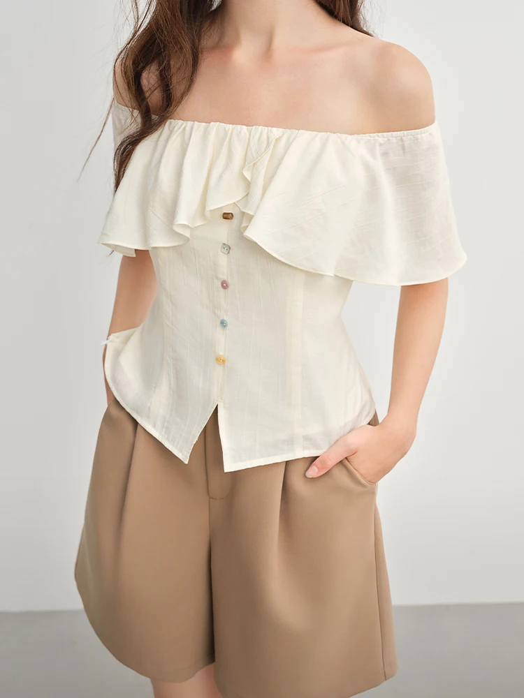 Blusa Feminina Tamanho Grande Lazy Sle com Gola de Renda de Um Ombro Só, Top Primavera Verão para Mulheres Plus Size, Coleção Bouquet