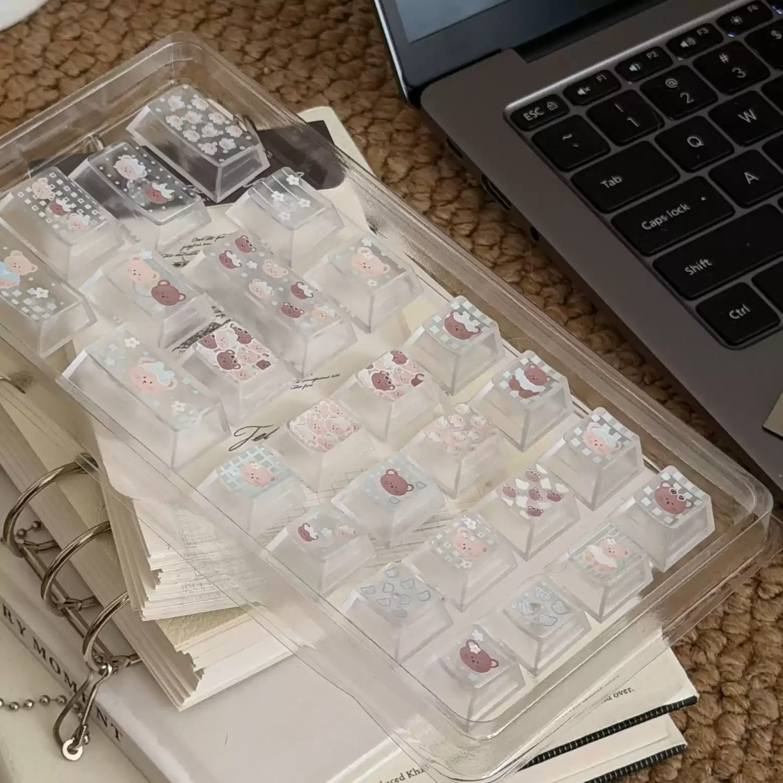 Cream Bear Theme Keycaps Set PBT Sublimation Keyboard Caps Custom Cherry Profile Key Caps for Mechanical Keyboard Accessories