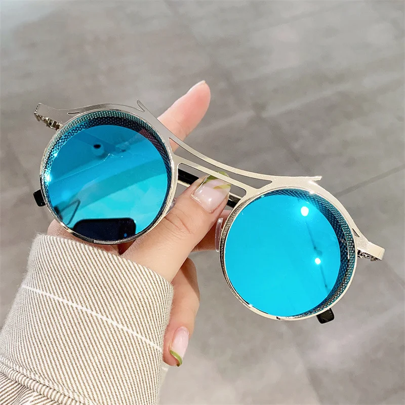 

Vintage Steampunk Red Sunglasses Men Round Punk Alloy Metal Retro Sun Glasses Women 2024 Goggles Gothic Style Shades With Box