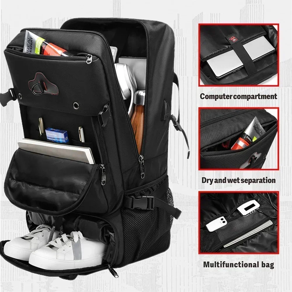 Multifuncional mochila impermeável viagem, anti roubo, esportes ao ar livre, grande capacidade, 78L, novo