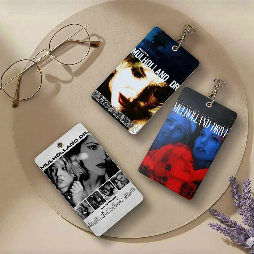 Retro Classic Movie Mulholland Drive PU Leather Card Holders Anti-lost Protective Cover Cases Campus Access Cards Key Chain