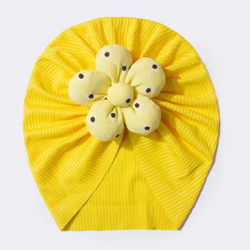 

Big Blossom Dot Flower Ribbed Turban Baby Hats Topknot Cotton Cap Toddler Girl Headwraps Bonnet Newborn Beanies Kids Accessories