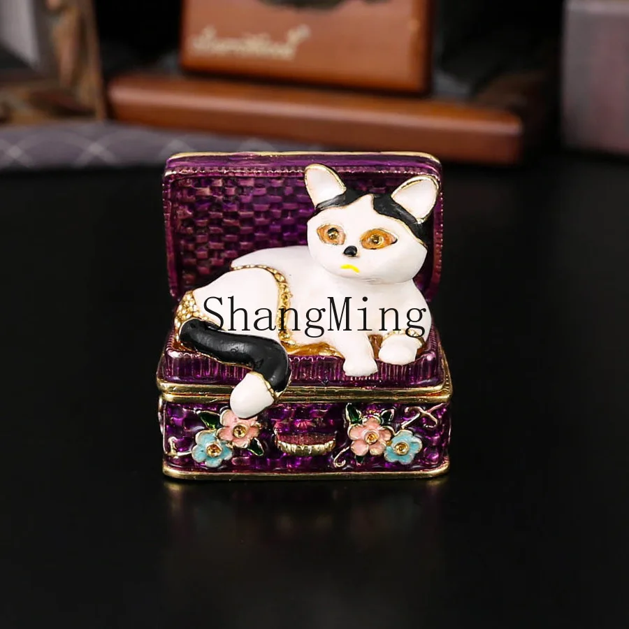 CL retro cat jewelry box cute exquisite small jewelrydesktop ornament flip anti-oxidation storage