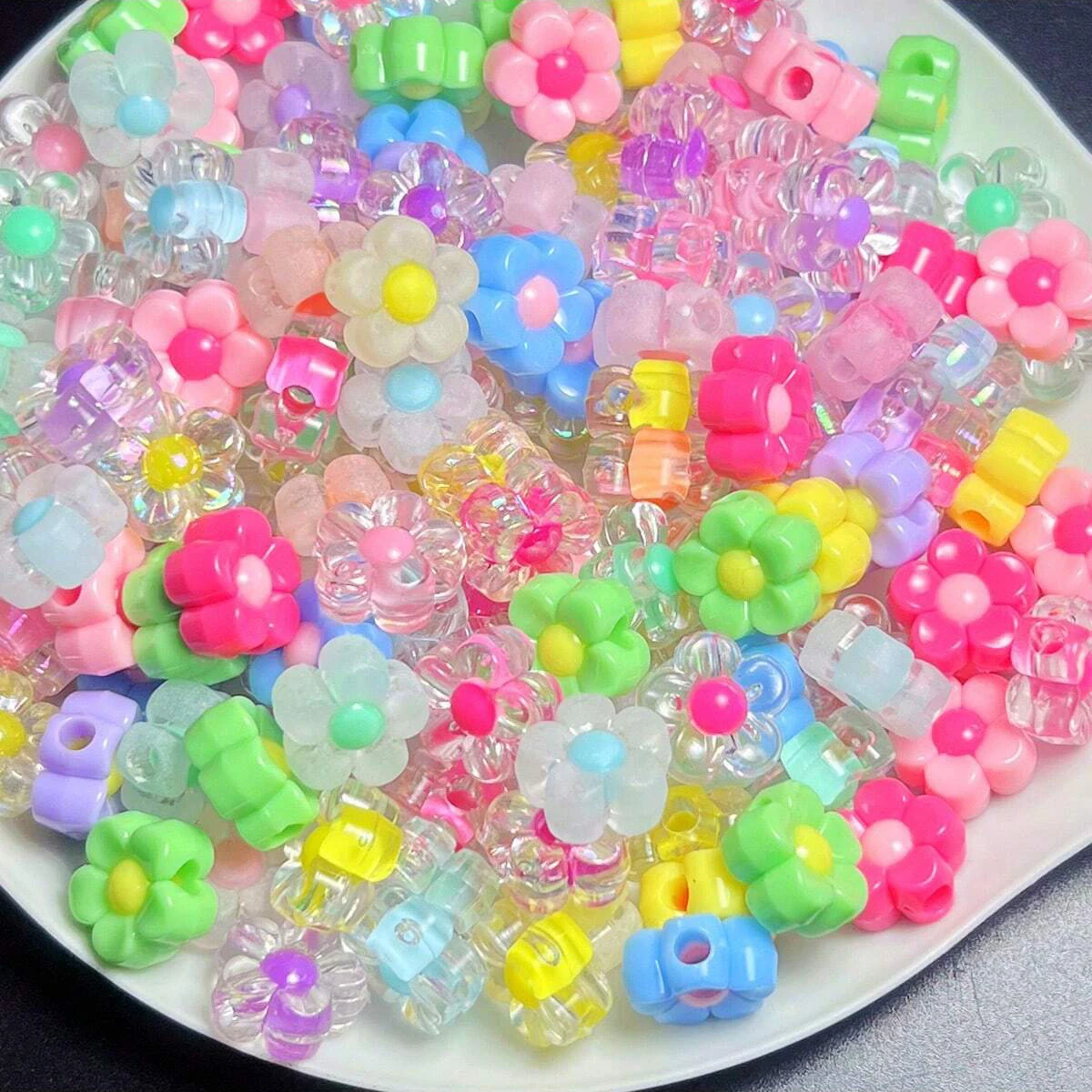 12mm 200/100 Stück Zufällig Farblich Gemischte Blumen-Acrylperlen Matt Farbmix für Schmuckherstellung DIY Handwerk Geschäftsbedarf