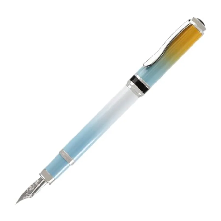 

USA Innova Ombre Fusion Bliss Gold/Blue/White Gradient Finish Fountain Pen - Fine Nib Refillable Gift Case Luxury Pen