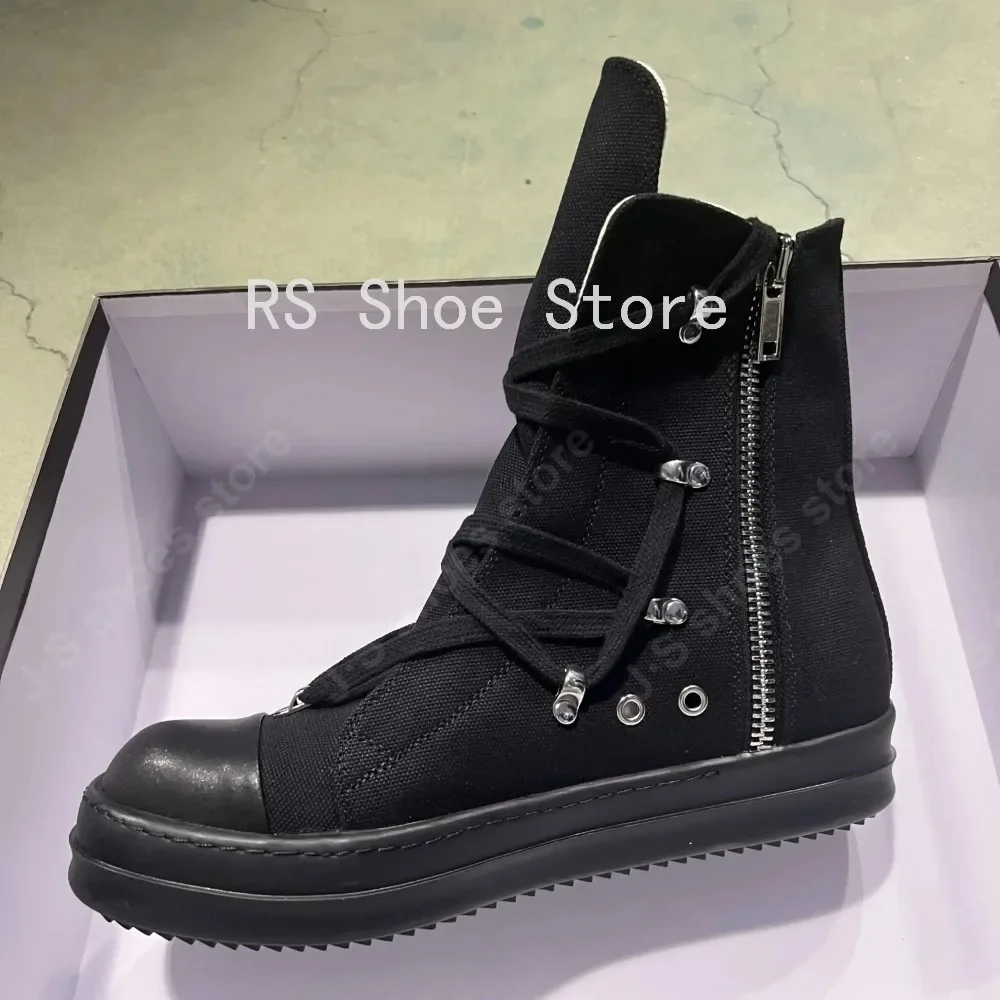 

Ro Designer Luxury Casual Shoes Men Boots Women Sneaker High Top Luxury Lace-up Zipper Black Canvas Classic Ankle Boot