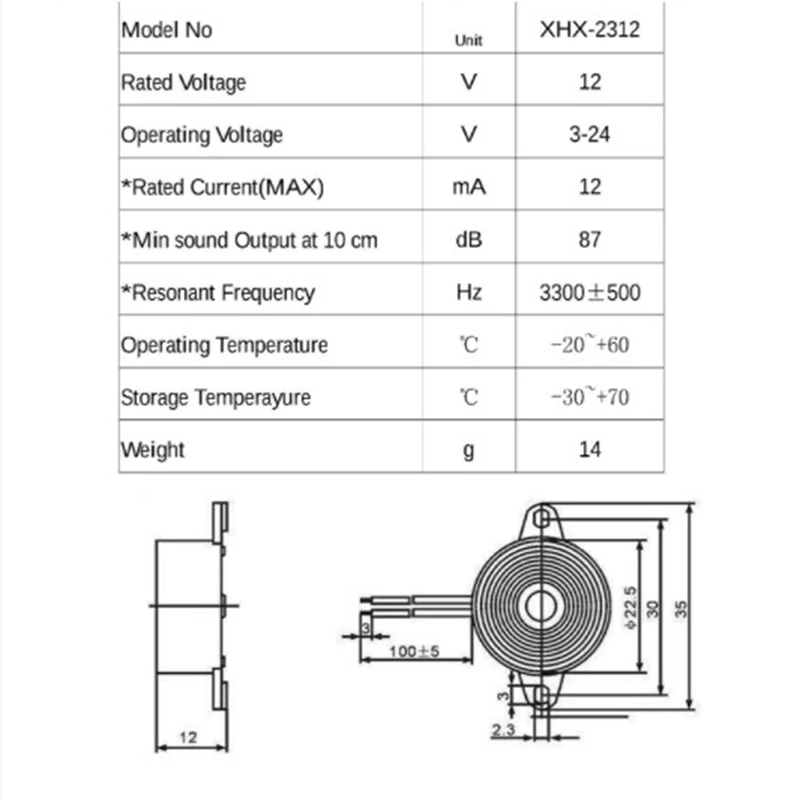 SFM-20B DC 3-24V Durable Piezoelectric Electronic Buzzer Alarm With 95 DB Continuous Sound Output For Arduino Applications