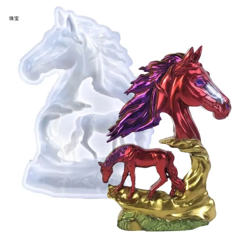 X5QE Stylish Silicone Mold Horse Sculptures Casting Mould Horse Statue Decoration Making Molds Handmade Ornament Gifts