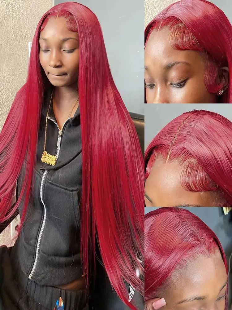 250 densité 99J bordeaux 13x4 dentelle frontale perruques de cheveux humains couleur brésilienne 30 34 pouces droite rouge dentelle avant perruques cheveux humains