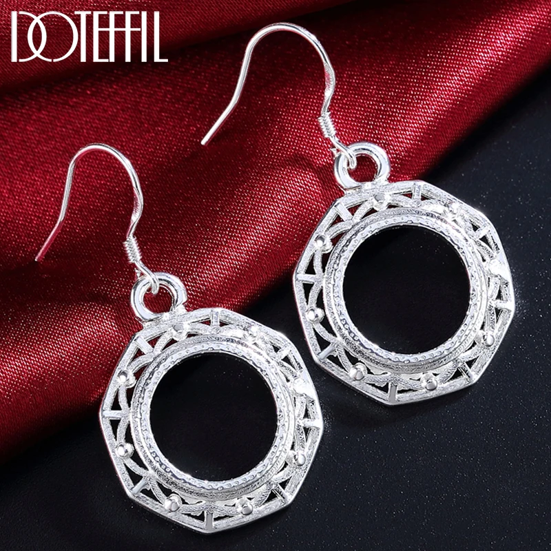 

DOTEFFIL 925 Sterling Silver Round Circle Drop Earring For Woman Lady Wedding Engagement Party Fashion Jewelry