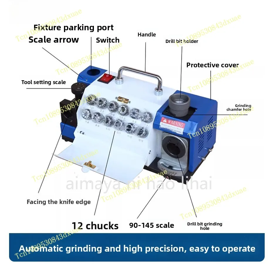 3-13 MM Electric Drill Bit Grinder Fully Automatic 220V/180W High-Precision Twist Drill Bit Sharpener Grinding Machine