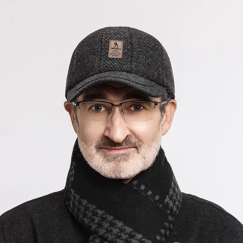 

Adjustable Thick Baseball Cap Autumn Winter Warm Earmuffs Hat Woolen Knitted Snapback Winter Ear Cover Earflap Hat Gifts For Dad