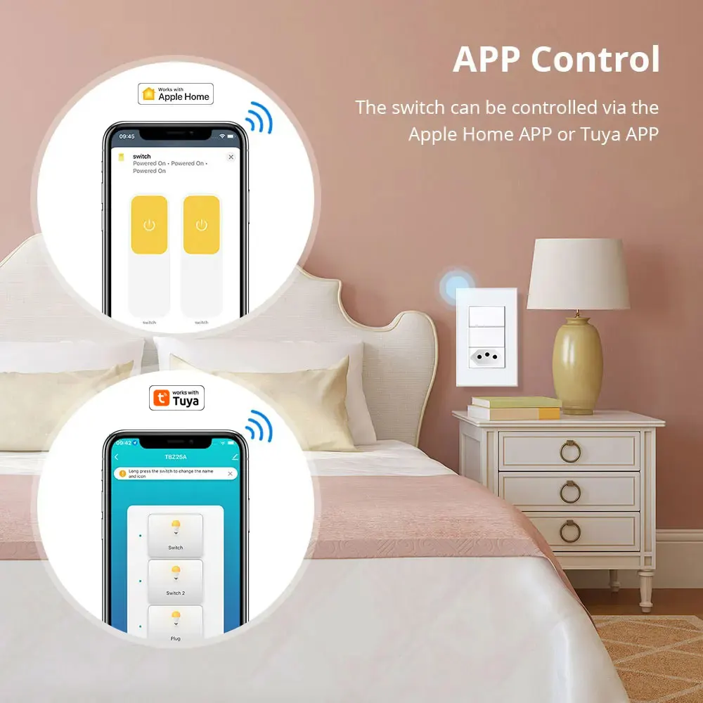 Zemismart 20A Zigbee Smart Brazil Socket with Two Push Light Switch Brazilian Wall Outlet Switch Works with Tuya Smart Life App