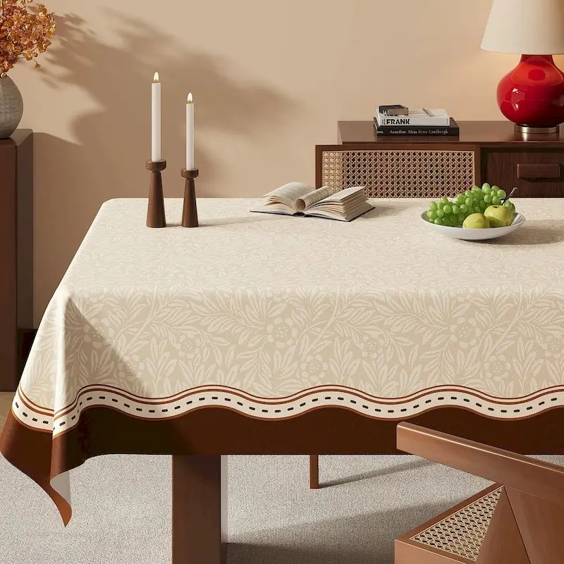 VIKAMA Green Floral Border Tablecloth, 6 Designs, Waterproof Washable Table Cover for Kitchen Dining Party