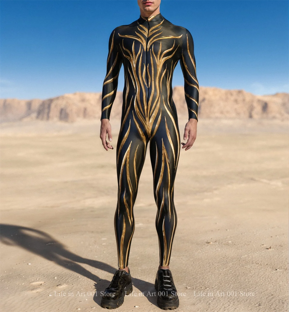 Mannen CyberPunk Jet Line Jumpsuit Cosplay Bodysuit Steampunk Kostuum Halloween Party Shows Vakantie Stadium Catsuit Rave Outfit Cos