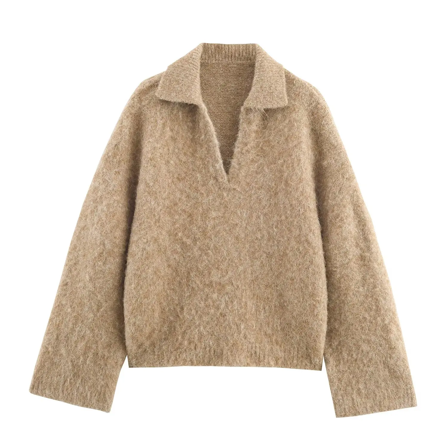 

DiYiG ЖЕНЩИНА 2025 Осенняя новая мода вязаный пуловер с воротником-поло шикарный свитер с длинными рукавами «Джокер» верхняя одежда Mujer