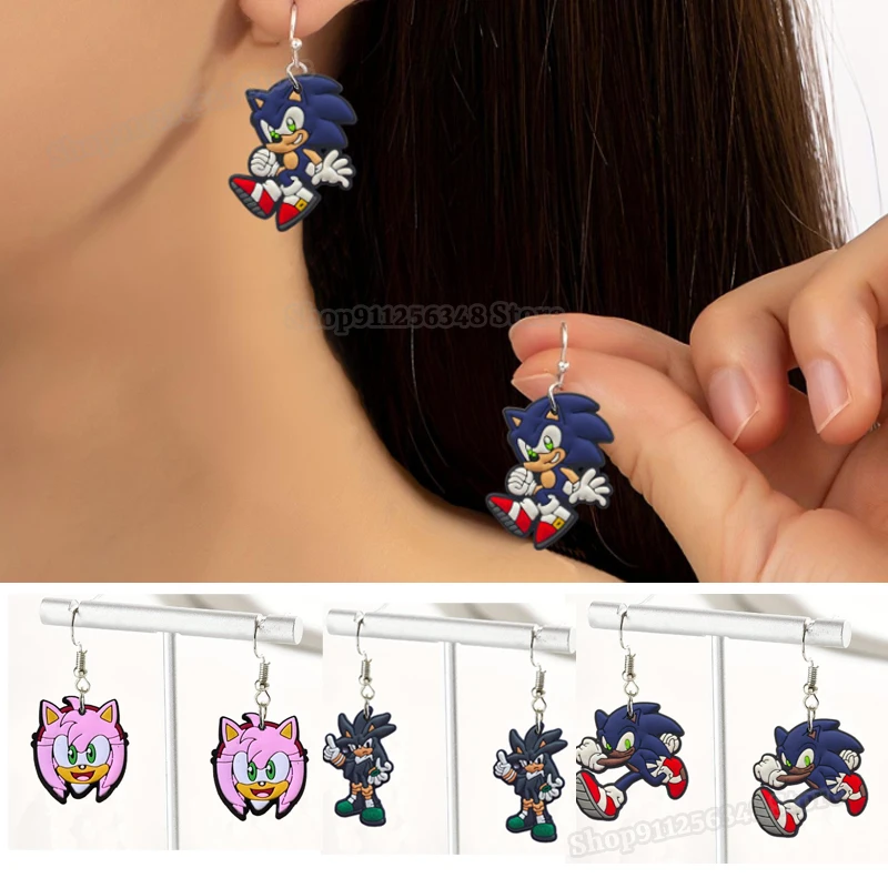 2024 New Sonics Anime Action Figure Earings for Girls Women Jewelry Accessories Shadow Sliver Amy Pattern Fashion Christmas Gift