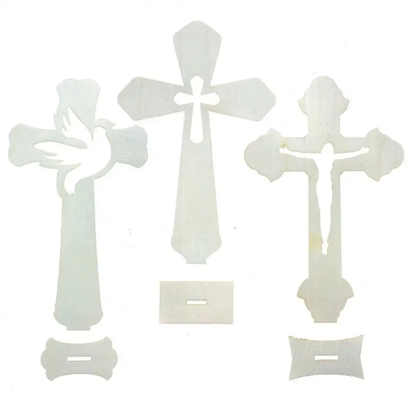 24PCS Wooden Crosses Standing Candlestick Projection Jesus Crucifix Christian Baptism Table Centerpieces First Communion Decor