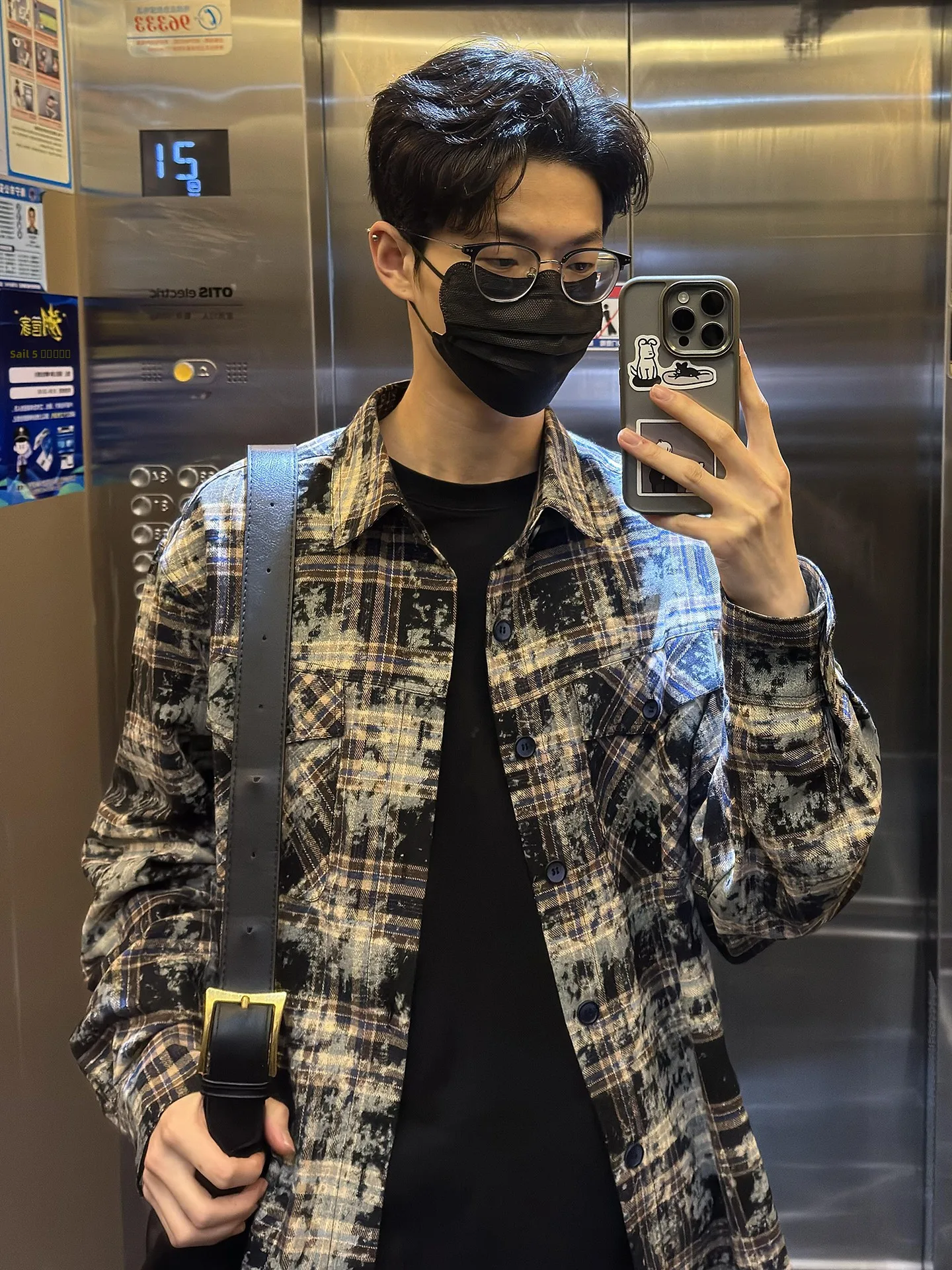 

American Sle Tie Dye Plaid irt Men's Autumn High End Feeling Cool Long Sve Top CleanFit irt Jaet Loose Fit Wear Re...